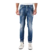 Skinny Jeans met Metalen Logo Dondup , Blue , Heren