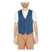 Blauw Katoen V-Hals Mouwloos Gilet Gianni Lupo , Blue , Heren