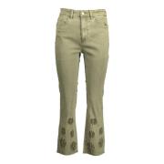 Groene katoenen jeans met borduursel en contrasterende details Desigua...
