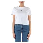 Katoenen Logo Geborduurd T-shirt Calvin Klein Jeans , White , Dames