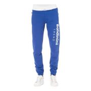 Blauwe Fleece Sportbroek met Logo Baldinini , Blue , Heren