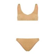 Gouden Lurex Bikini U-Hals Stijl Oseree , Beige , Dames