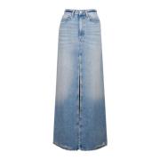 Blauwe Denim Rok Icon Denim , Blue , Dames