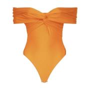 Oranje Crossover Bardot Bodysuit Gemaakt in Italië Andamane , Orange ,...