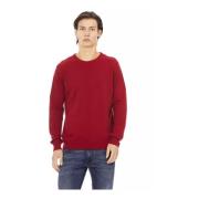 Rode Wol Crewneck Sweater met Metalen Monogram Baldinini , Red , Heren