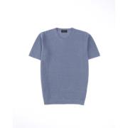 Linnen Gebreid T-shirt Roberto Collina , Blue , Heren