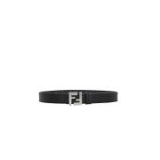 Reversible Canvas Leather Belt Black Fendi , Black , Heren