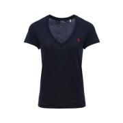 Marineblauw V-Hals T-Shirt Ralph Lauren , Blue , Dames