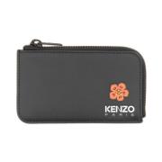 Leren kaarthouder met rits Kenzo , Black , Heren