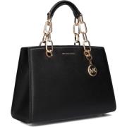 Zwarte Leren Satchel Tas Michael Kors , Black , Dames