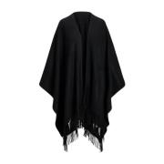 Zwarte Oversize Wol-Blend Wrap Sjaal met Franjes Ralph Lauren , Black ...