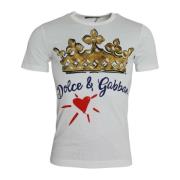 Kroon Print Crew Neck T-shirt Dolce & Gabbana , White , Heren