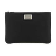 Zwarte Leren Nylon Pouch Dolce & Gabbana , Black , Heren