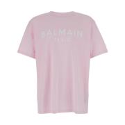 Roze Logo Print T-shirt Balmain , Pink , Heren