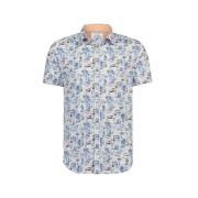 Blauw Casual Overhemd Korte Mouw met Print A fish named Fred , Multico...