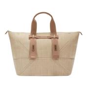 Canvas Tote Tas met Verstelbare Banden Furla , Beige , Dames