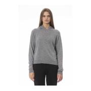 Luxe Hooded Ribgebreide Trui Baldinini , Gray , Dames