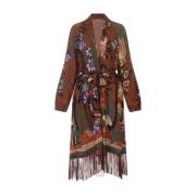 Bruine Kimono-Stijl Midi Jurk met Franje Anjuna , Multicolor , Dames