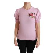 Roze Bloemen Geborduurde Wollen Top Dolce & Gabbana , Pink , Dames