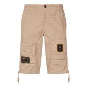 Iconische Beige Shorts met Tricolori Patches Aeronautica Militare , Be...