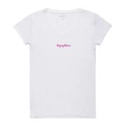 Wit V-Hals Logo Bedrukt T-Shirt RefrigiWear , White , Dames