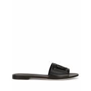 Zwarte Kalfsleren Logo Slides Dolce & Gabbana , Black , Dames