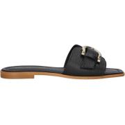 Zwarte Leren Slipper met Gesp Stefano Lauran , Black , Dames