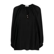 Zwarte Zijden Zelfstrik Blouse Phaeonia , Black , Dames