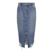 Lange Denim Rok Only Carmakoma , Blue , Dames