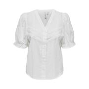 Broderie V-Neck Button Top Cloud Dancer Only , White , Dames