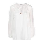 Witte Zijden Zelfstrik Blouse Phaeonia , White , Dames