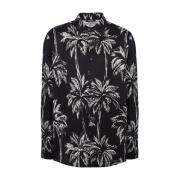 Satin Palmier Print Shirt Balmain , Multicolor , Heren