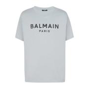 Logo Print Jersey T-Shirt Balmain , Gray , Heren