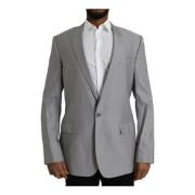 Grijze Peak Revers Wollen Blazer Dolce & Gabbana , Gray , Heren