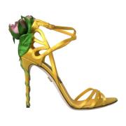 Gele Bloemen Satijnen Hak Sandalen Dolce & Gabbana , Yellow , Dames