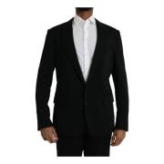 Zwarte Wol Slim Fit Blazer Dolce & Gabbana , Black , Heren
