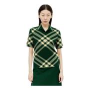 Geruite Polo Top van Wolmix Burberry , Green , Dames