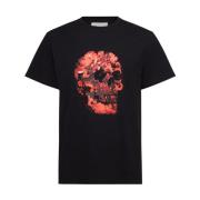 Bloemen- en schedelprint T-shirt Alexander McQueen , Black , Heren