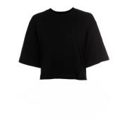 Geribbelde Cropped T-Shirt Closed , Black , Dames