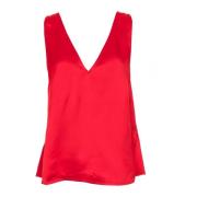 Elegant V-hals Top met Zijdelingse Splitjes Stine Goya , Red , Dames