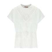 Witte T-shirt met Ruffle Lace Twinset , White , Dames