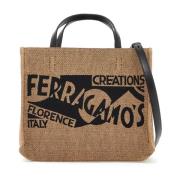 Iconische Logo Bedrukte Tote Tas Salvatore Ferragamo , Beige , Dames