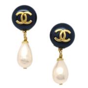 Pre-owned Pearl earrings Chanel Vintage , Black , Dames