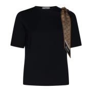 Zwarte Jersey T-shirt met Sjaal Detailing Herno , Black , Dames