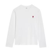 Rode Geborduurde Longsleeve T-Shirt Ami Paris , White , Heren