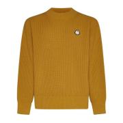 Gele Sweaters met Wit/Blauw Detail Moncler , Yellow , Heren