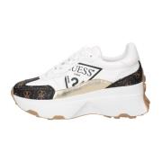 Ecopelle Sneaker met 6 cm Hak en Driehoekprint Guess , White , Dames