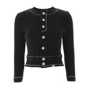 Geribbelde Cardigan Top in Zwart Moschino , Black , Dames