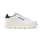 Leren sneakers met logo-detail Love Moschino , White , Dames