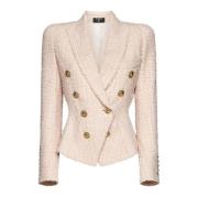 Roze Tweed Double-Breasted Jas Balmain , Pink , Dames